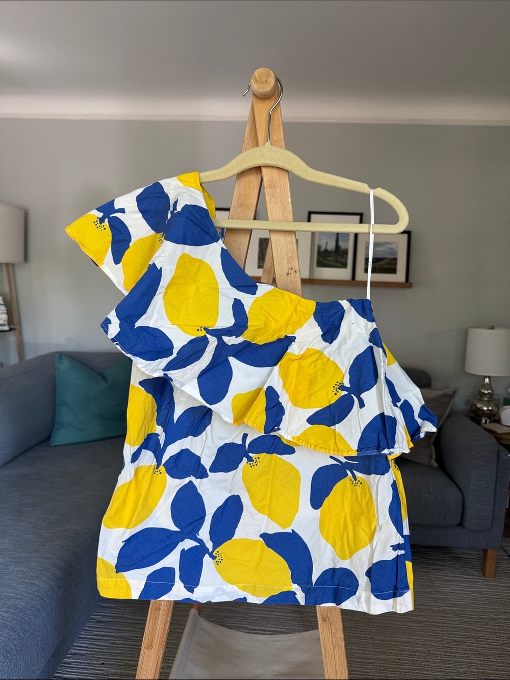 LOFT One-Shoulder Lemon Print Tunic in Blue and Yellow